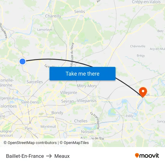 Baillet-En-France to Meaux map