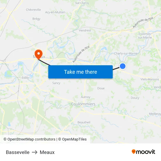 Bassevelle to Meaux map