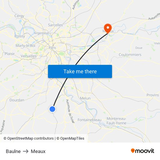 Baulne to Meaux map