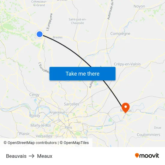 Beauvais to Meaux map