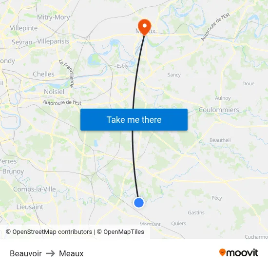 Beauvoir to Meaux map