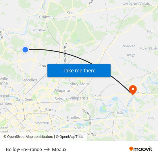 Belloy-En-France to Meaux map