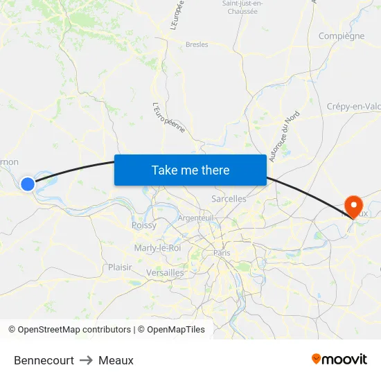 Bennecourt to Meaux map
