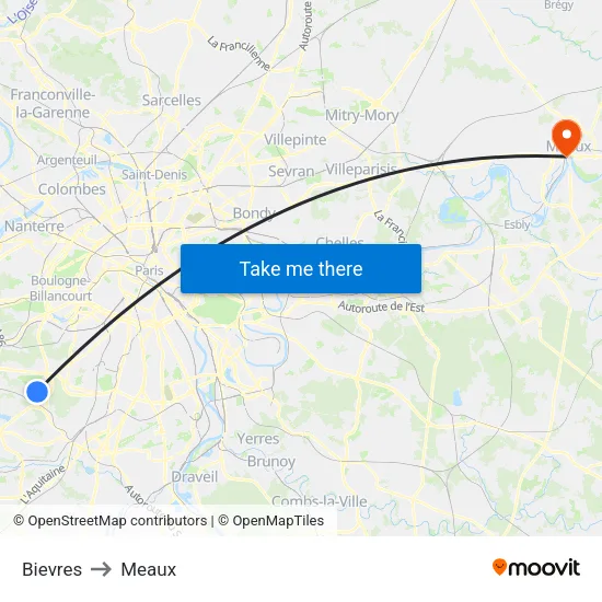 Bievres to Meaux map