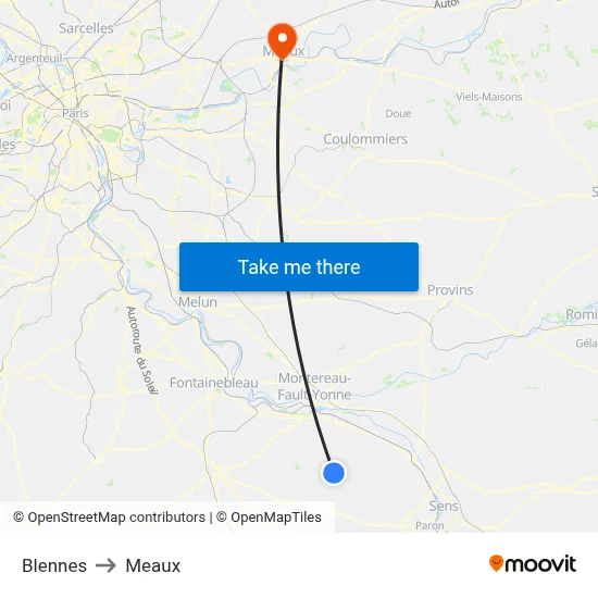 Blennes to Meaux map