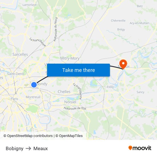 Bobigny to Meaux map