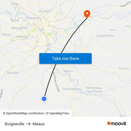 Boigneville to Meaux map