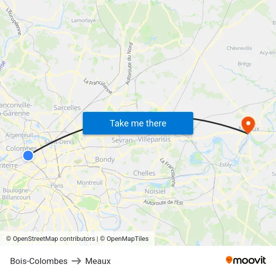 Bois-Colombes to Meaux map