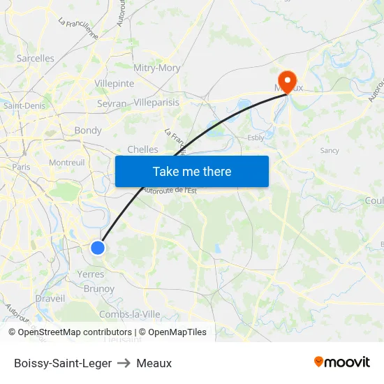 Boissy-Saint-Leger to Meaux map