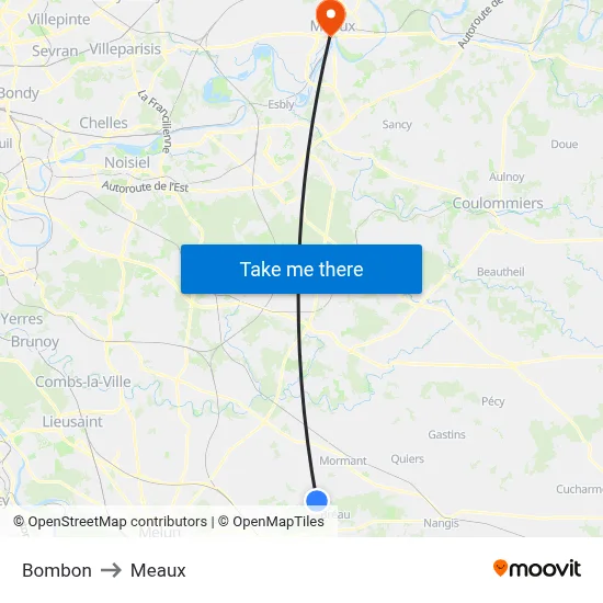 Bombon to Meaux map