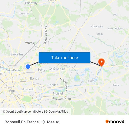 Bonneuil-En-France to Meaux map