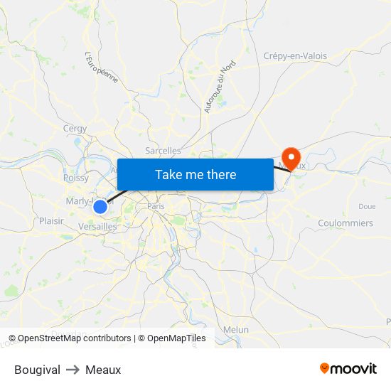 Bougival to Meaux map