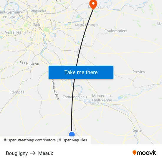 Bougligny to Meaux map