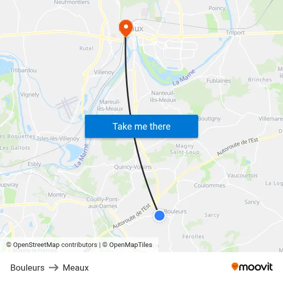 Bouleurs to Meaux map