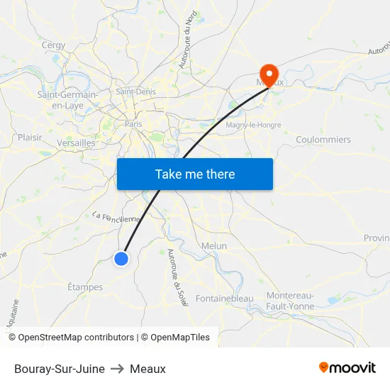 Bouray-Sur-Juine to Meaux map