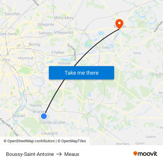 Boussy-Saint-Antoine to Meaux map