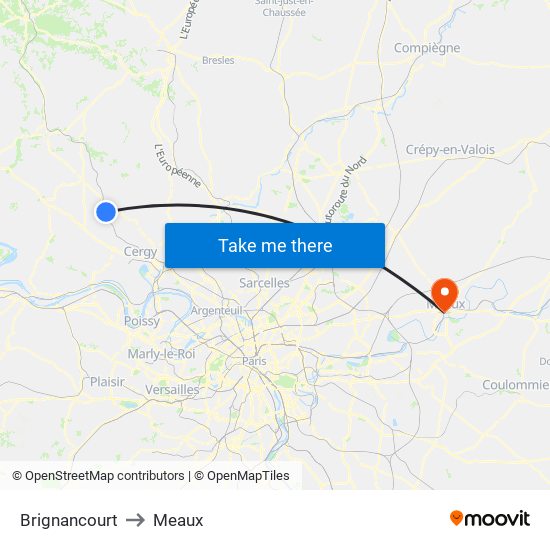 Brignancourt to Meaux map