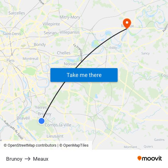 Brunoy to Meaux map