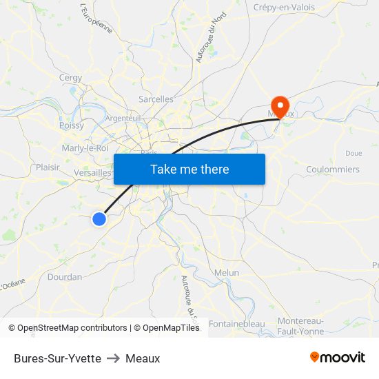 Bures-Sur-Yvette to Meaux map