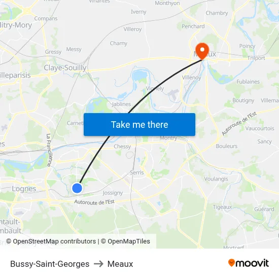 Bussy-Saint-Georges to Meaux map