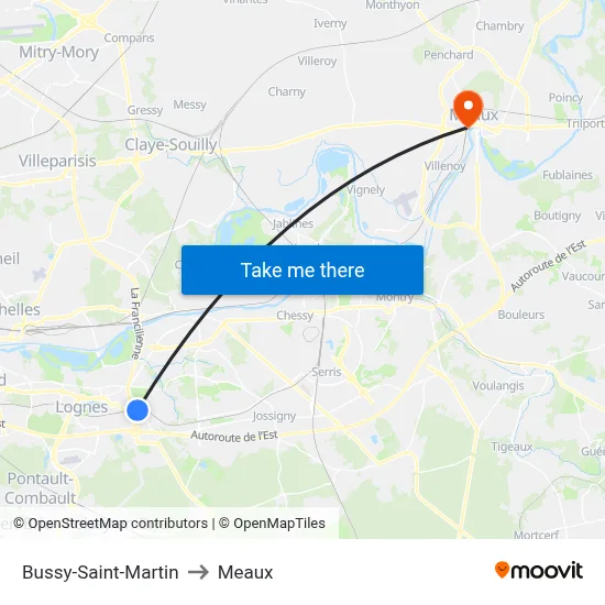 Bussy-Saint-Martin to Meaux map