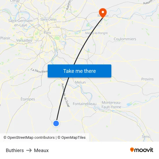 Buthiers to Meaux map