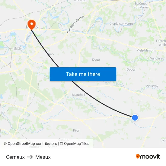 Cerneux to Meaux map