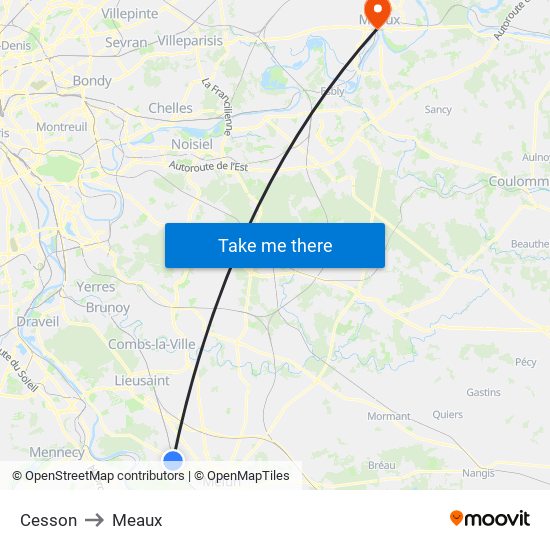 Cesson to Meaux map