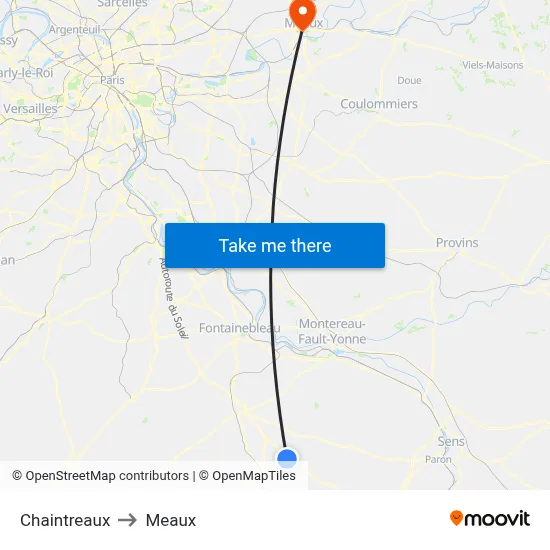 Chaintreaux to Meaux map