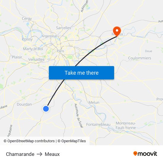 Chamarande to Meaux map