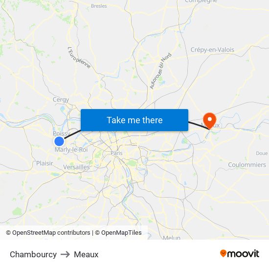 Chambourcy to Meaux map