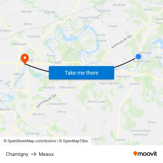 Chamigny to Meaux map