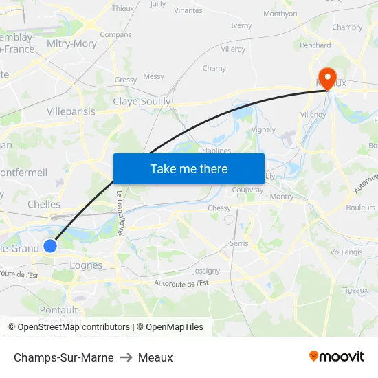 Champs-Sur-Marne to Meaux map