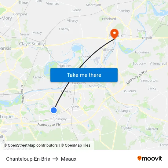 Chanteloup-En-Brie to Meaux map