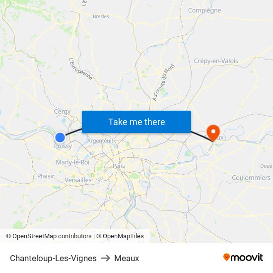 Chanteloup-Les-Vignes to Meaux map