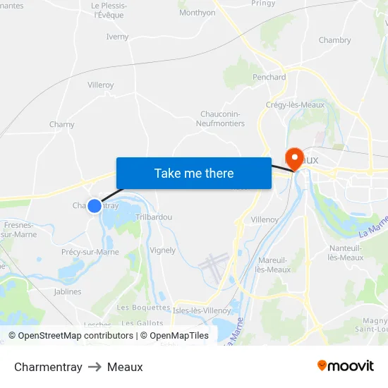 Charmentray to Meaux map