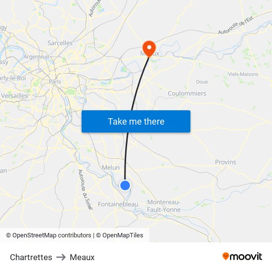 Chartrettes to Meaux map