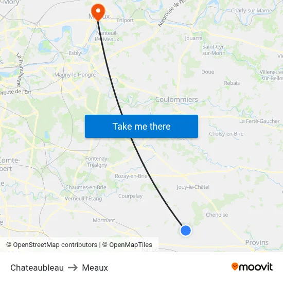 Chateaubleau to Meaux map