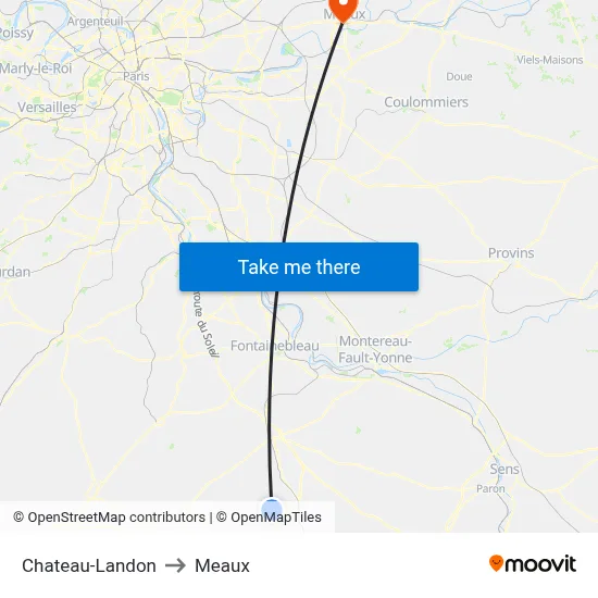 Chateau-Landon to Meaux map