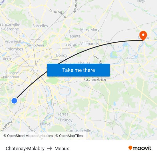 Chatenay-Malabry to Meaux map