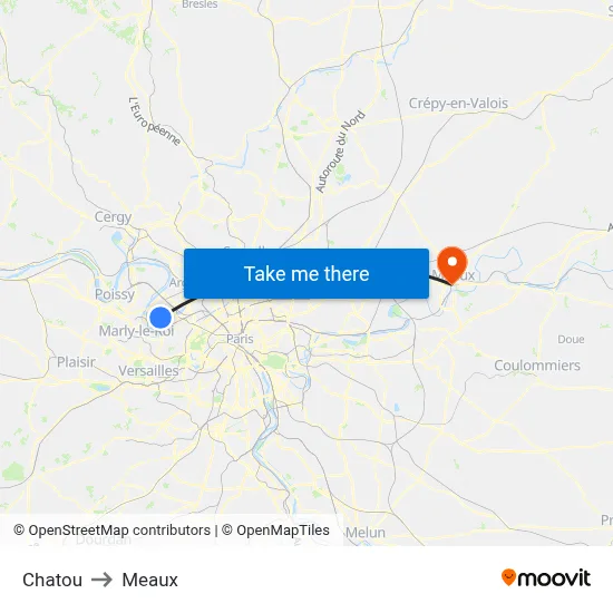 Chatou to Meaux map