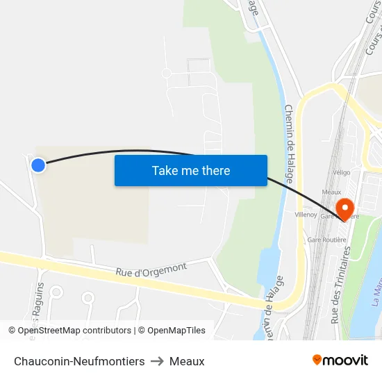 Chauconin-Neufmontiers to Meaux map