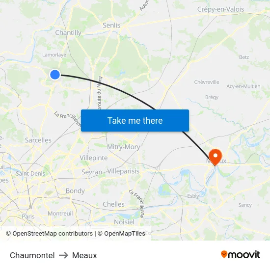 Chaumontel to Meaux map