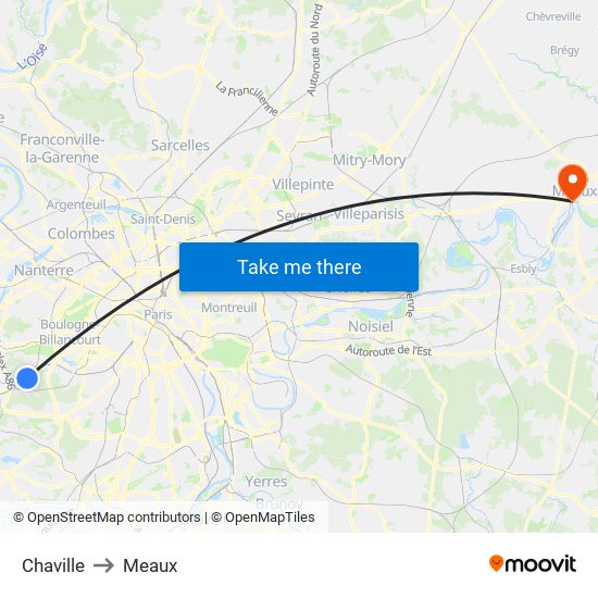 Chaville to Meaux map