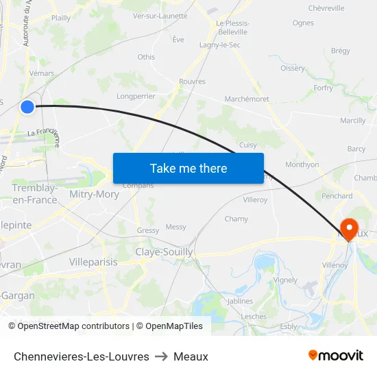 Chennevieres-Les-Louvres to Meaux map