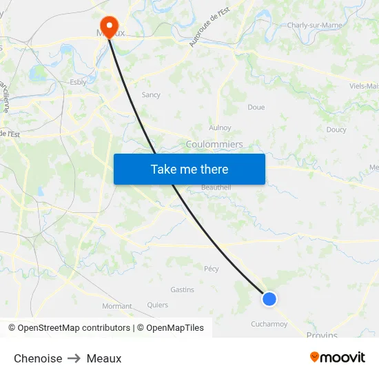 Chenoise to Meaux map