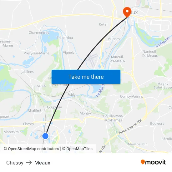 Chessy to Meaux map