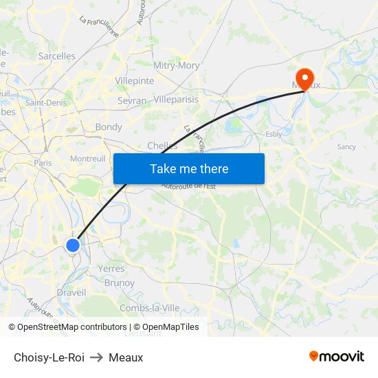 Choisy-Le-Roi to Meaux map