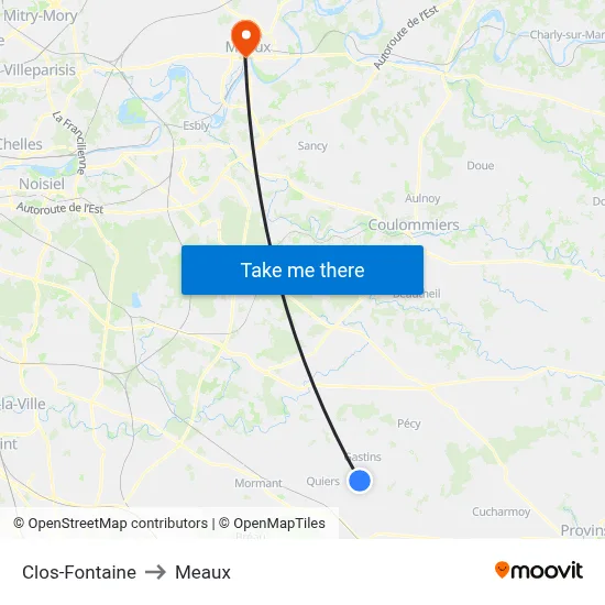 Clos-Fontaine to Meaux map