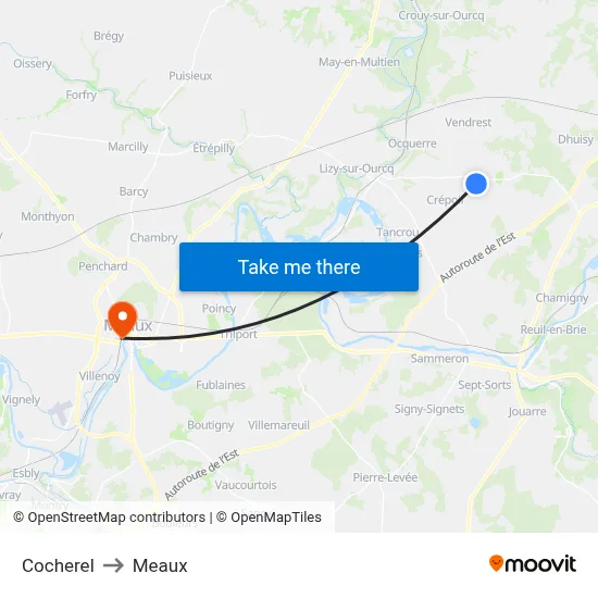 Cocherel to Meaux map